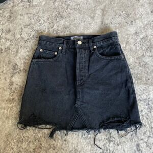 Agolde Quinn High Rise Raw Hem‎ Washed Black Size 24 Denim Mini Skirt